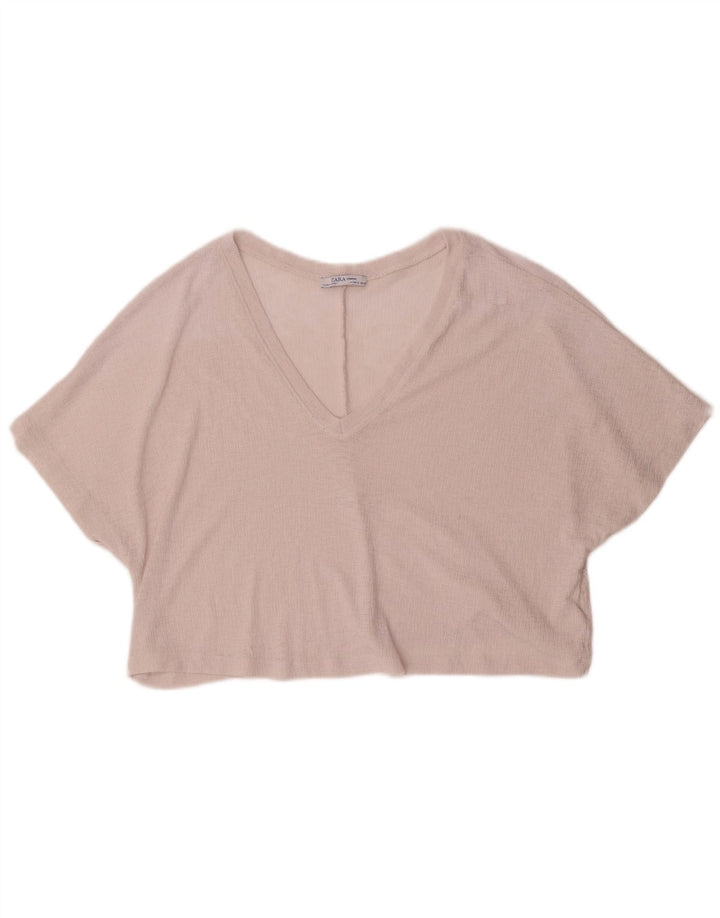 Zara Womens Crop Oversize Blouse Top UK 10 Petit Rose Polyester