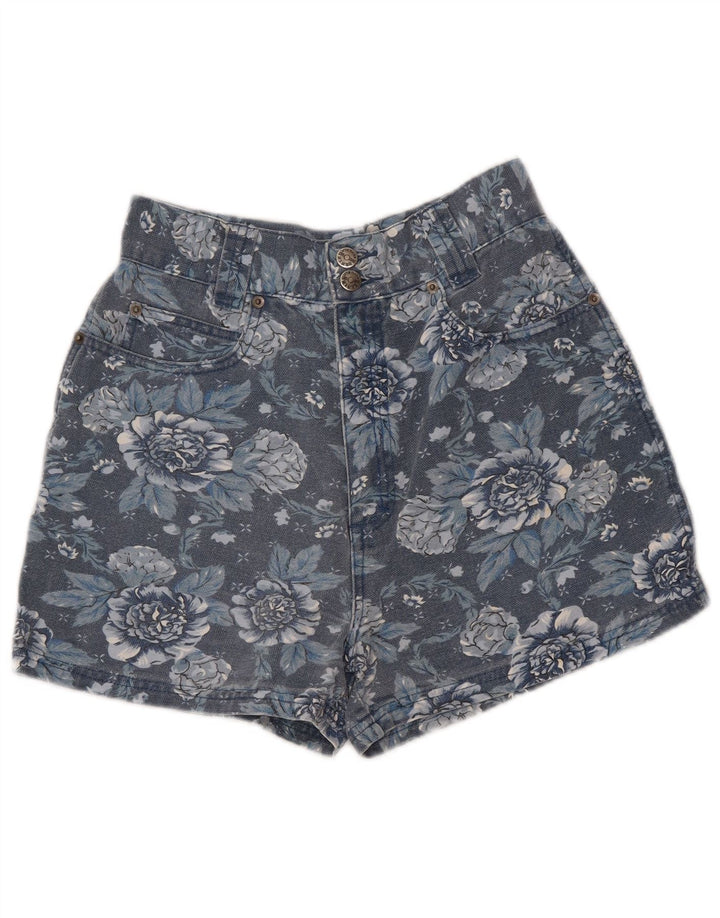 Short en jean taille haute VINTAGE filles 9-10 ans W26 bleu marine fleuri