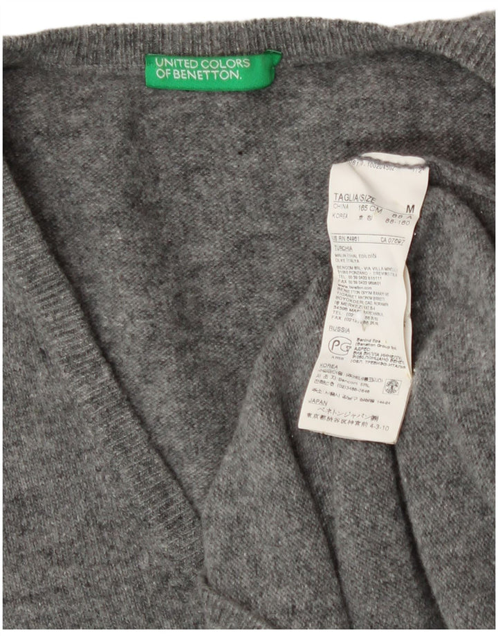 Benetton Pull col en V pour femme UK 42 Laine gris moyen