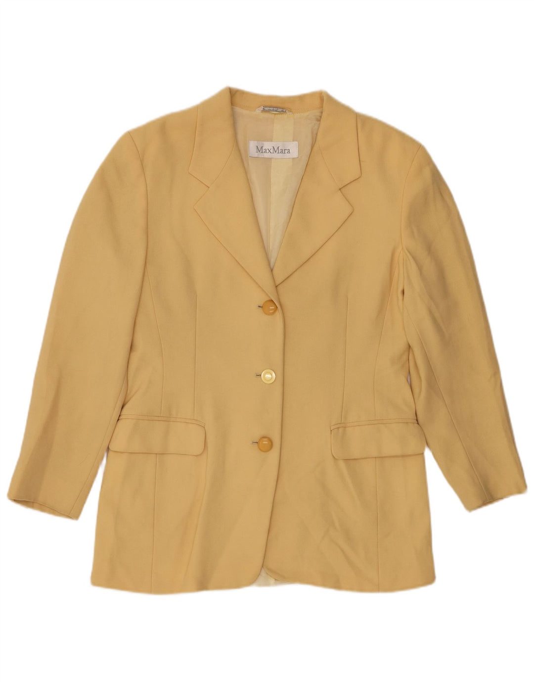 MAX MARA Veste blazer longue à 3 boutons pour femme UK 14 Jaune moyen