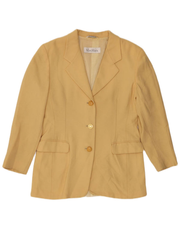 MAX MARA Veste blazer longue à 3 boutons pour femme UK 14 Jaune moyen