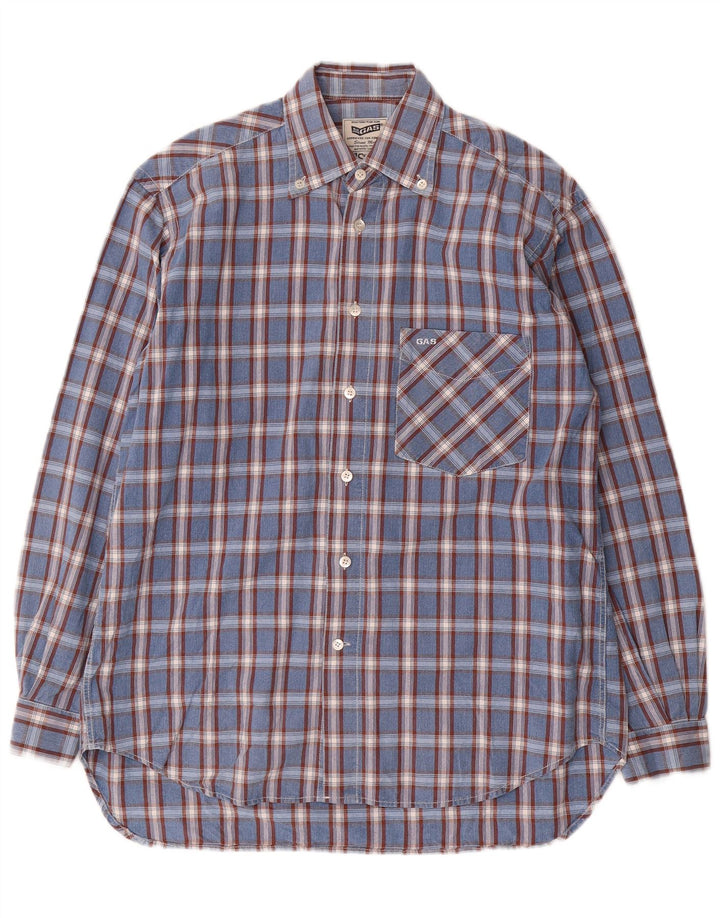 Chemise Homme Gas Petit Carreau Bleu Coton
