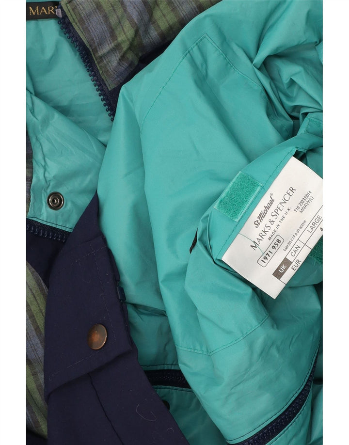 MARKS & SPENCER Veste Bomber Homme UK 40 Grand Bleu Marine à Carreaux Polyamide