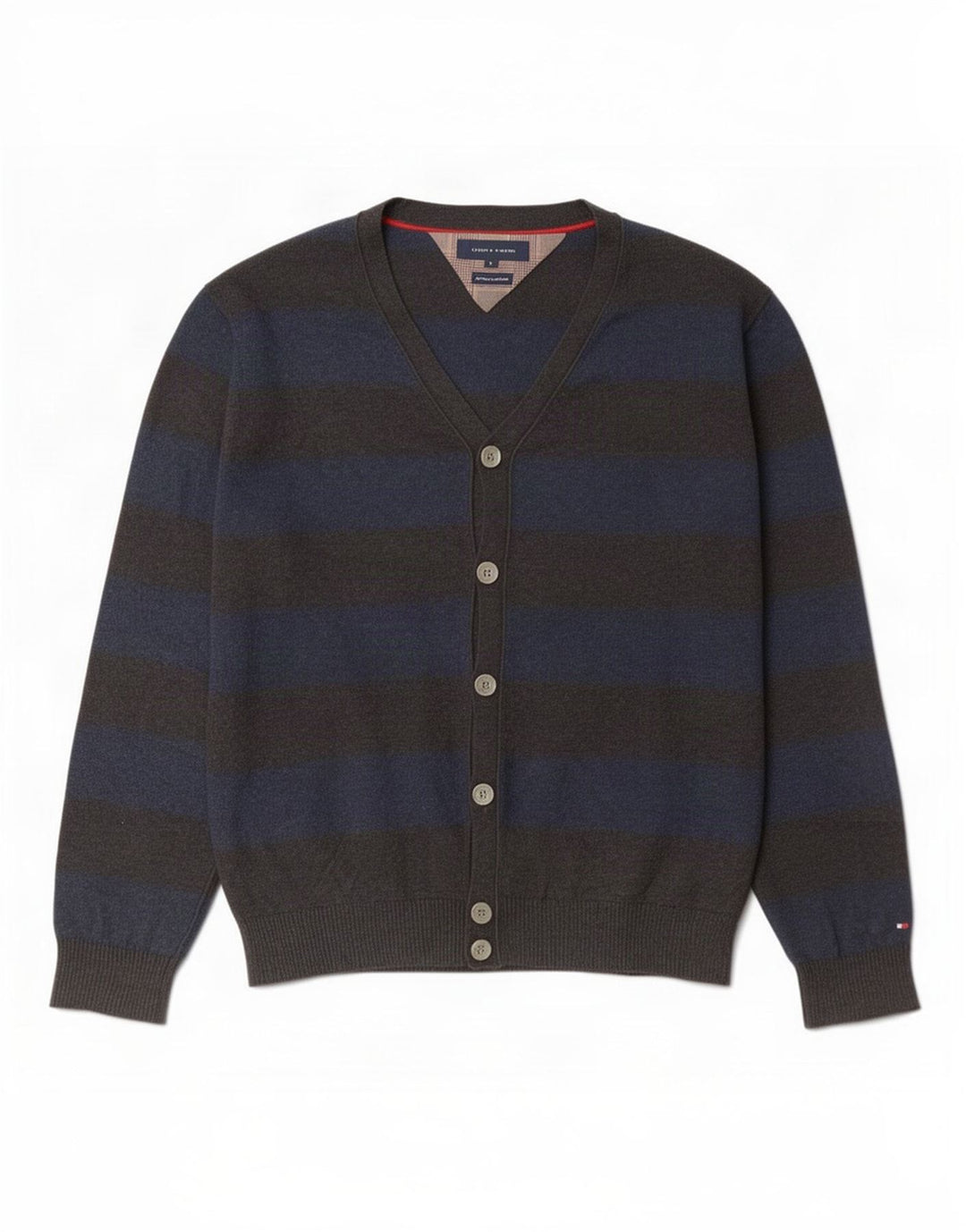 Tommy Hilfiger Cardigan pour homme en coton rayé gris Large