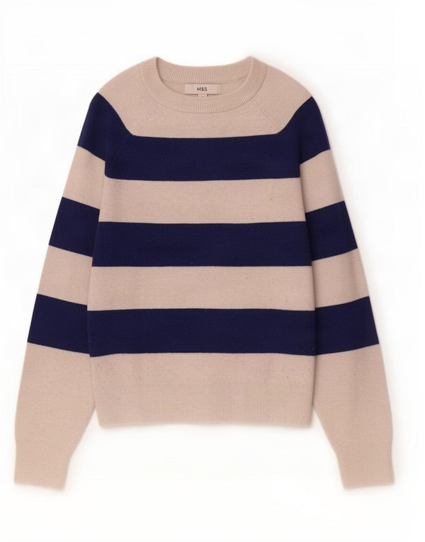 Marks & Spencer Womens Boat Neck Jumper Sweater UK 10 Small White Striped