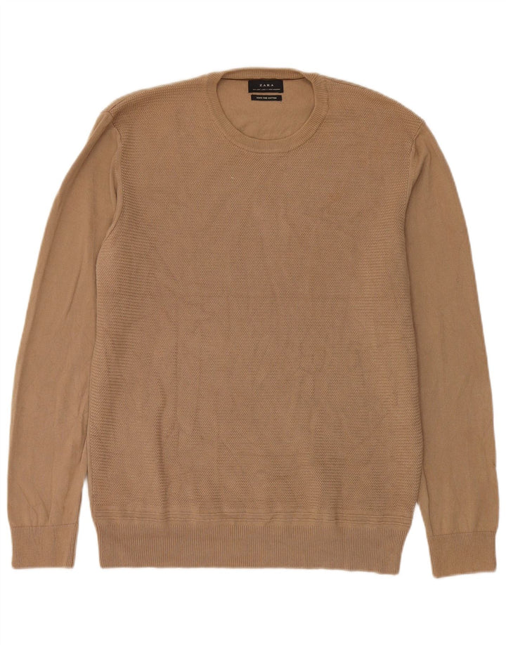 Zara Pull à col rond pour homme en coton beige Large