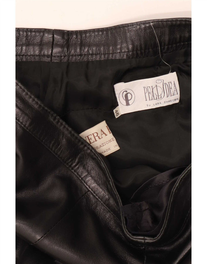 jupe en cuir femme vintage IT 46 Large W30 Noir