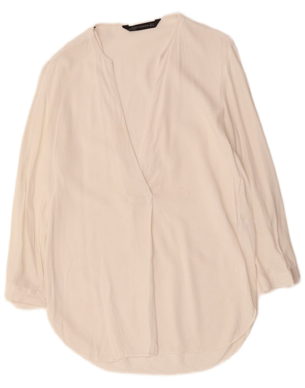ZARA Femme Chemisier à manches 3/4 Top UK 14 Medium White Viscose