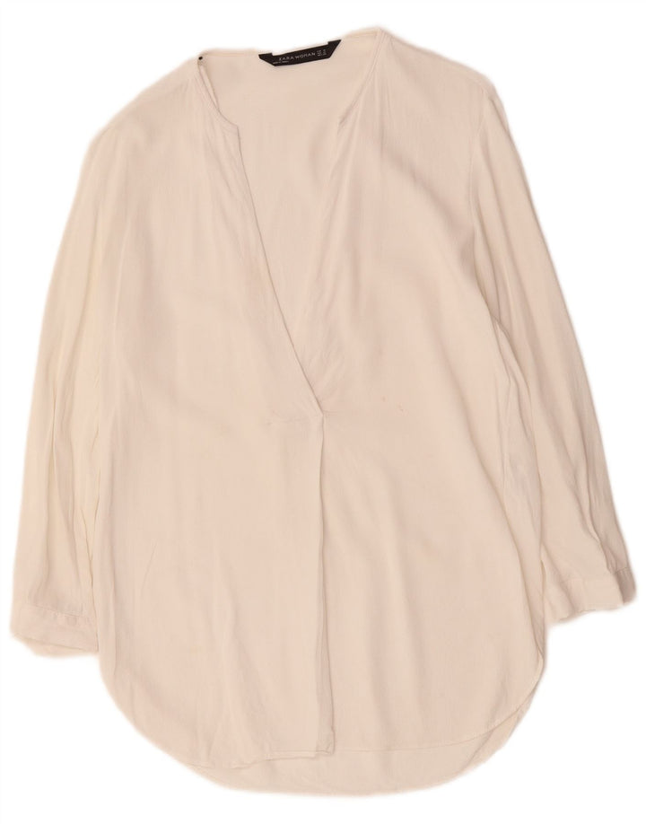 ZARA Femme Chemisier à manches 3/4 Top UK 14 Medium White Viscose