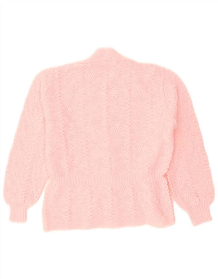 vintage Femme Cardigan Pull UK 14 Acrylique Rose Moyen
