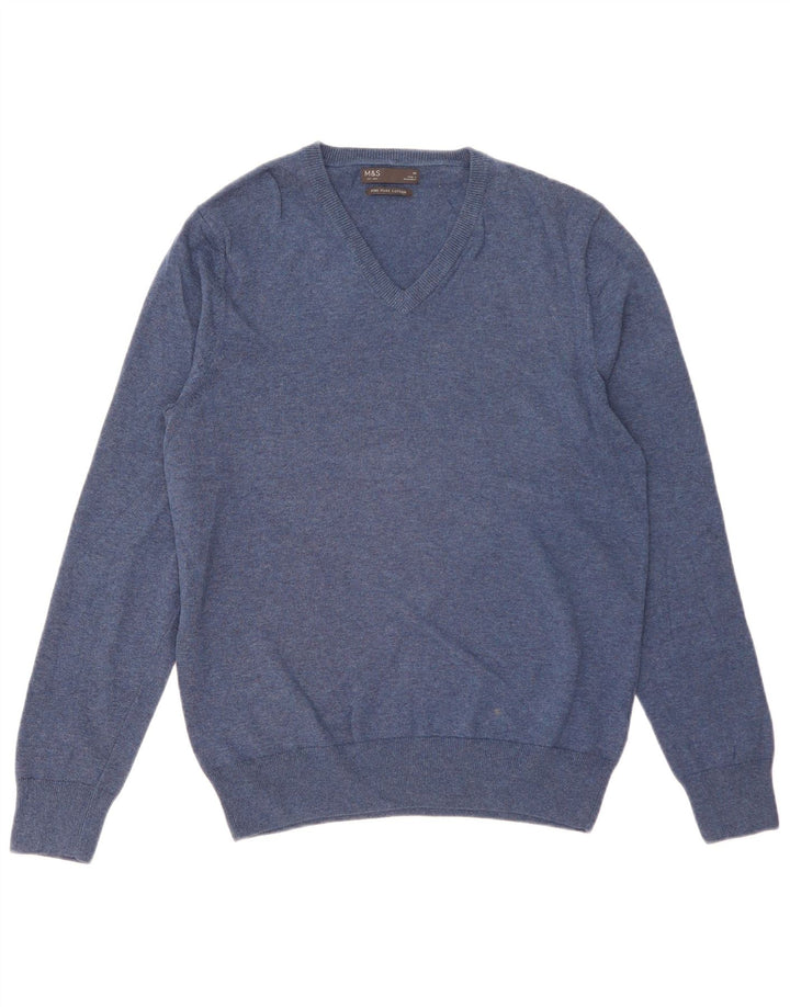 Marks & Spencer Pull Col V Homme Bleu Moyen Coton