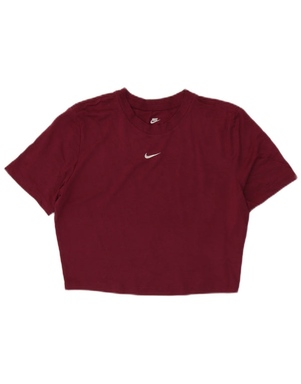 Nike Womens Crop Slim Fit T-Shirt Top UK 14 Large Bordeaux Polyester