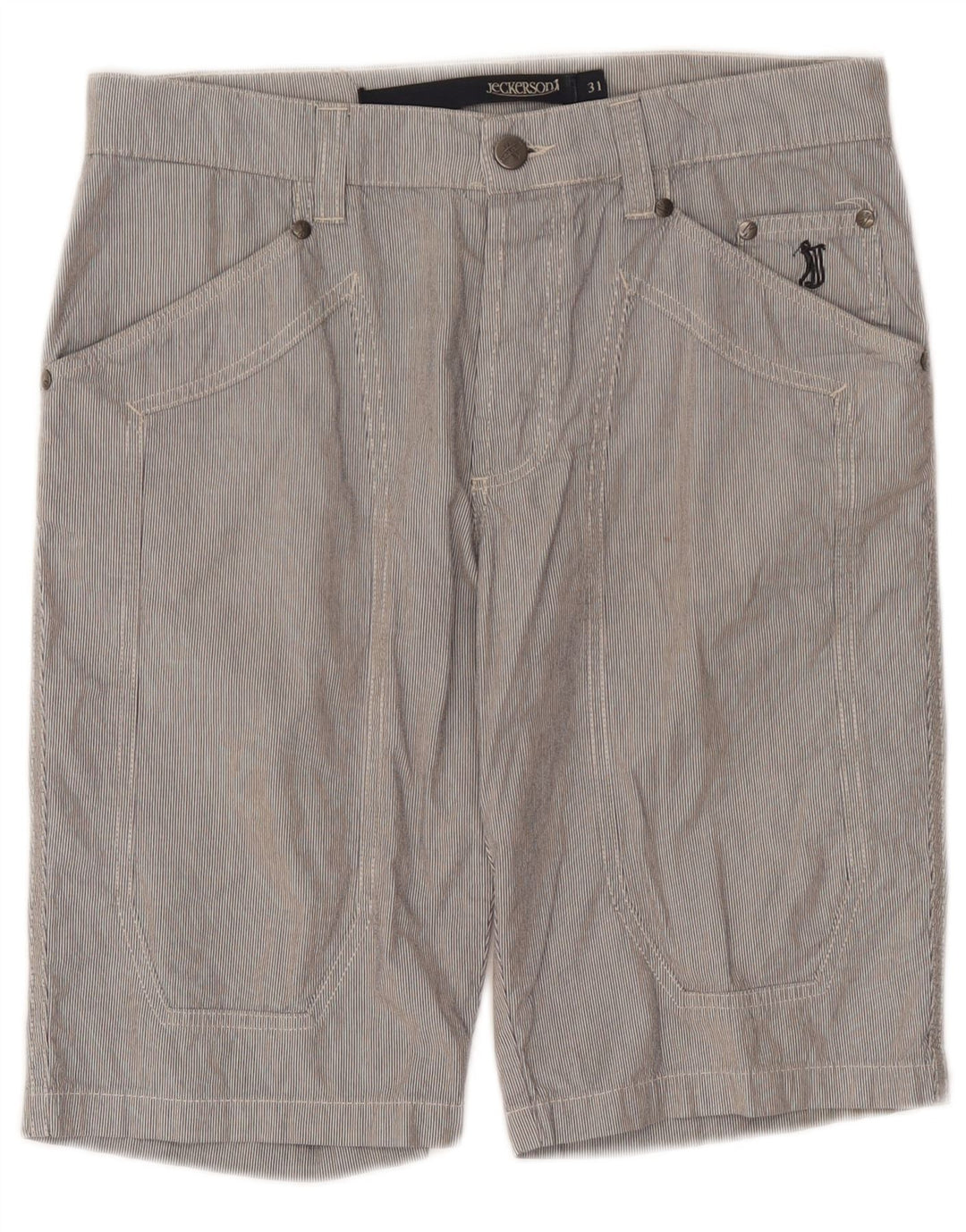 Jeckerson Bermuda Homme W31 Coton Rayé Gris Moyen