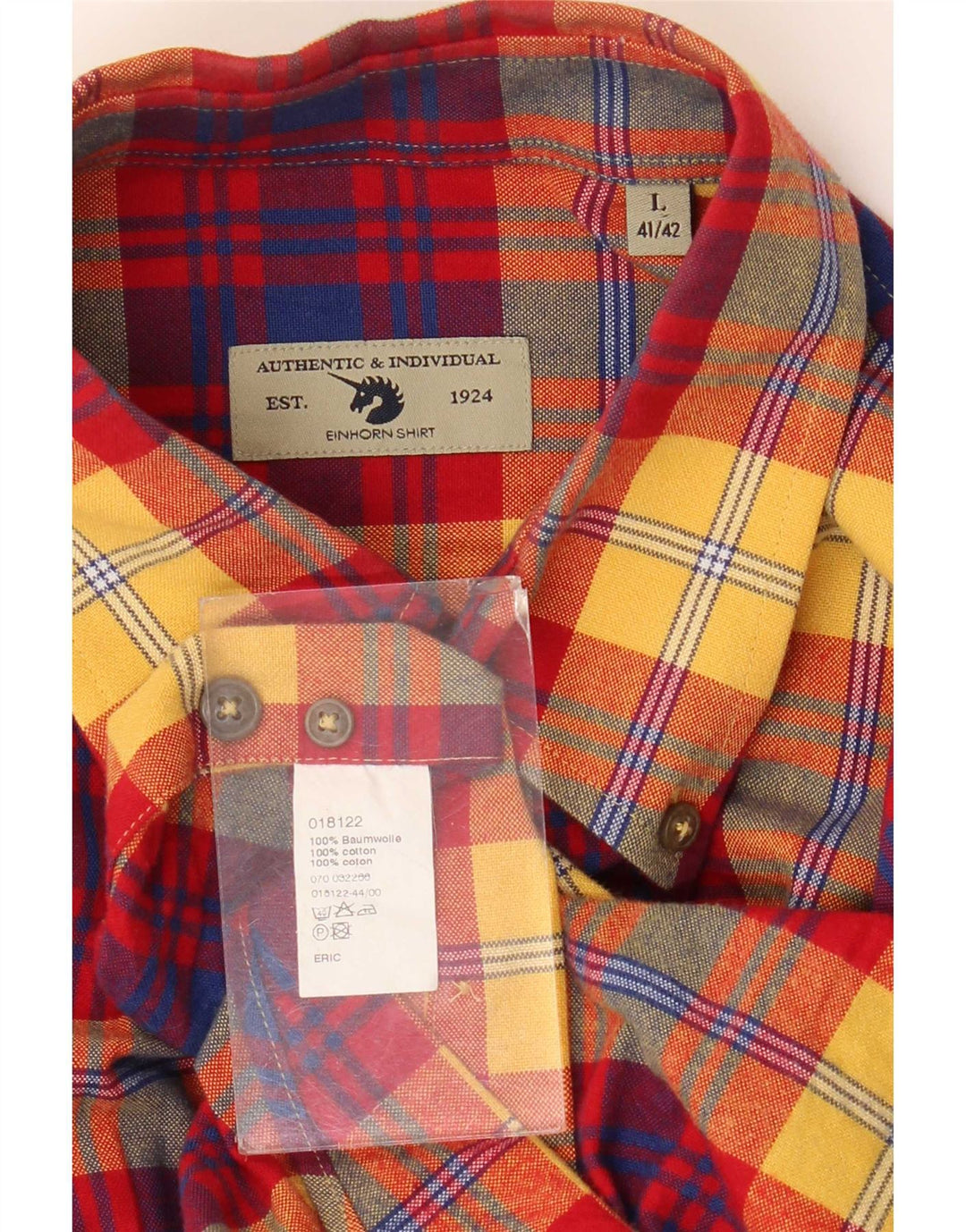 Einhorn Chemise en flanelle pour homme Taille 41/42 Grand coton à carreaux rouges