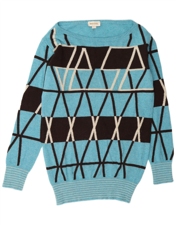 Diesel Pull col bateau pour femme UK 14 Laine géométrique bleu moyen