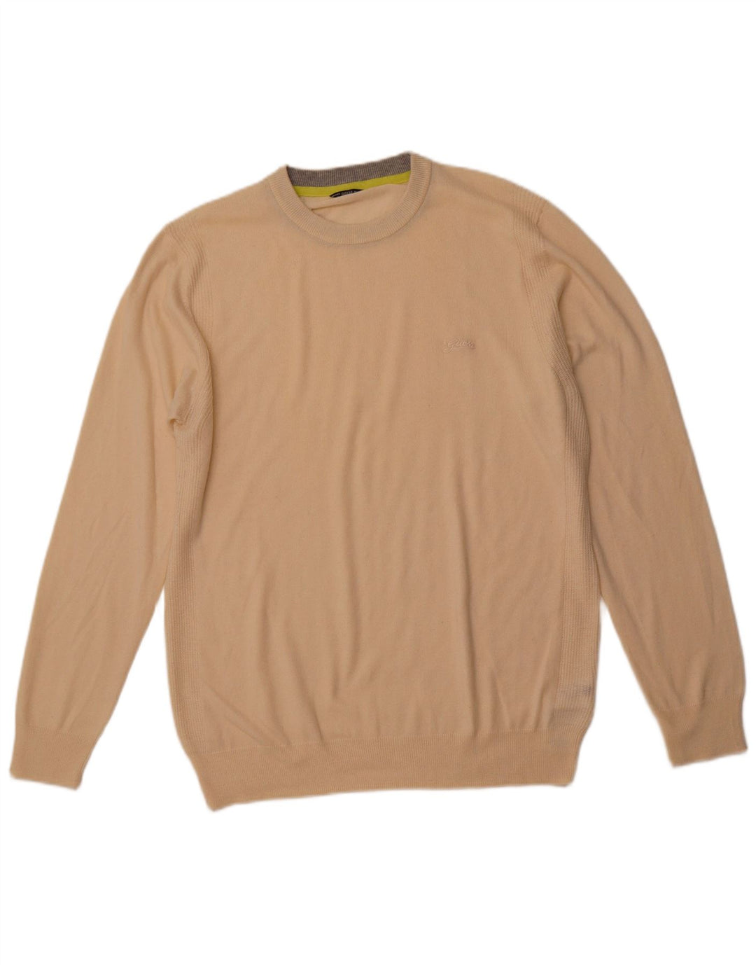 GUESS Pull à col rond pour homme UK 44 2XL Beige Polyamide