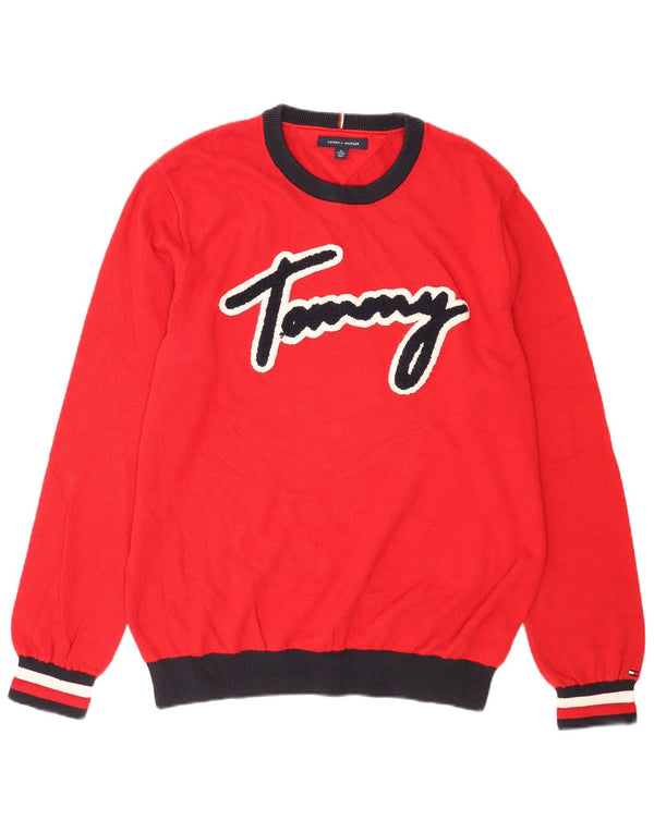 Tommy Hilfiger Pull graphique à col rond pour homme XL Rouge Colorblock