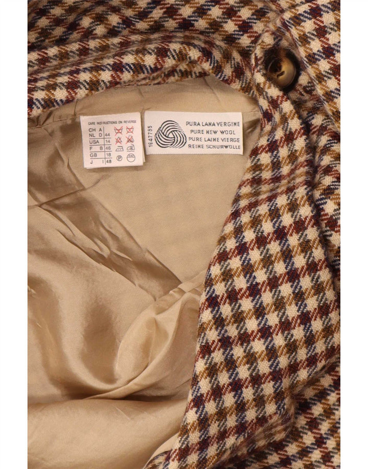 Marella Veste blazer à 3 boutons pour femme UK 18 XL Marron pied-de-poule Laine vierge
