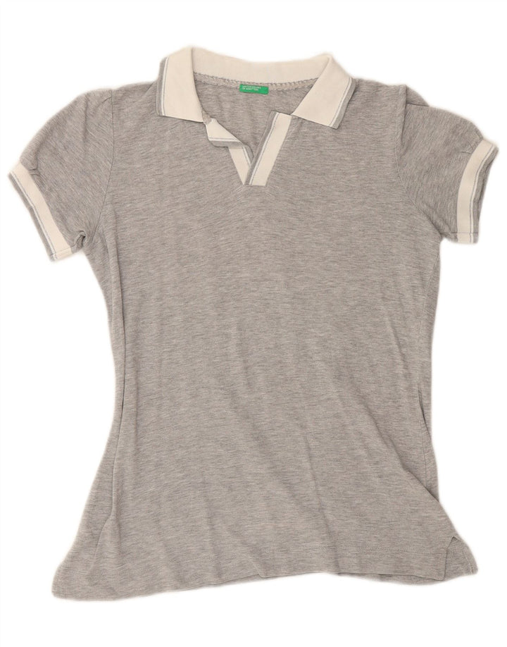 BENETTON Polo Femme UK 14 Gris Moyen