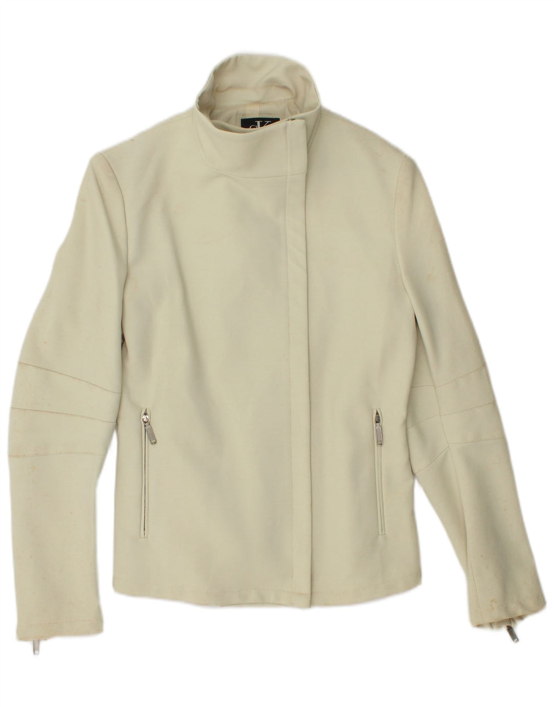 CALVIN KLEIN Womens Bomber Jacket US 6 Medium Off White Polyamide