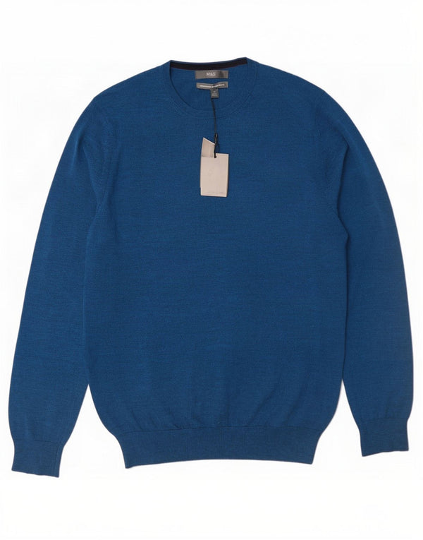 Marks & Spencer Pull à col rond pour homme en laine mérinos bleu marine moyen