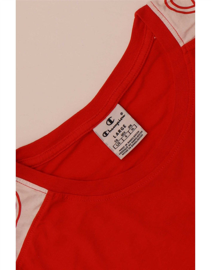 Champion T-Shirt Graphique Homme Large Rouge Colourblock