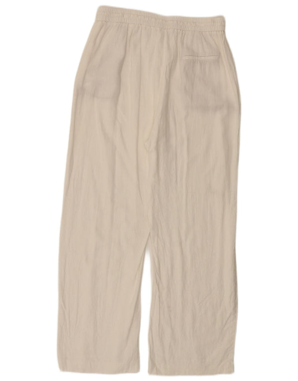Zara Pantalon décontracté à jambe large pour femme Large W30 L28 Viscose blanche