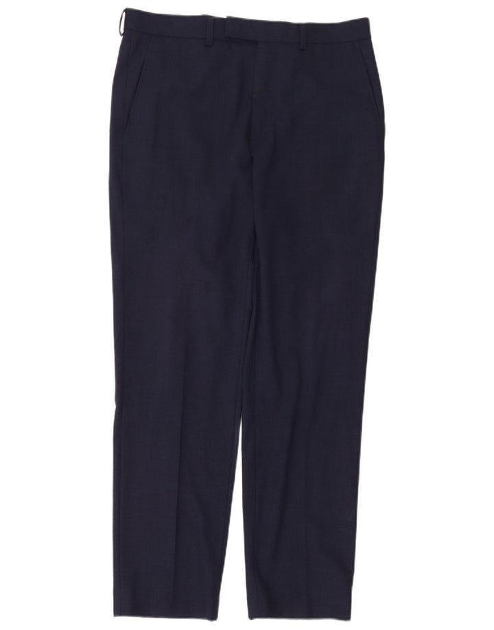 Marks & Spencer Pantalon de Costume Slim Homme W32 L31 Bleu Marine Laine