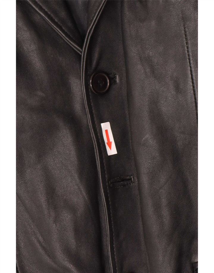 vintage Homme 3 Boutons Veste Blazer En Cuir UK 38 Moyen Noir