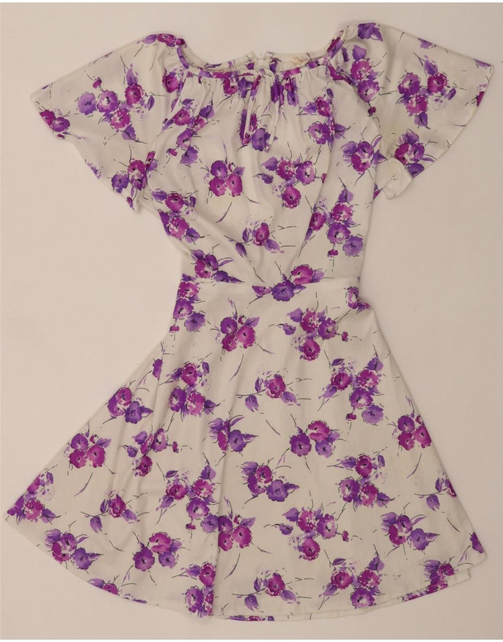 VINTAGE Womens A-Line Dress IT 44 Medium White Floral Vintage Vintage and Second-Hand Vintage from Messina Hembry 