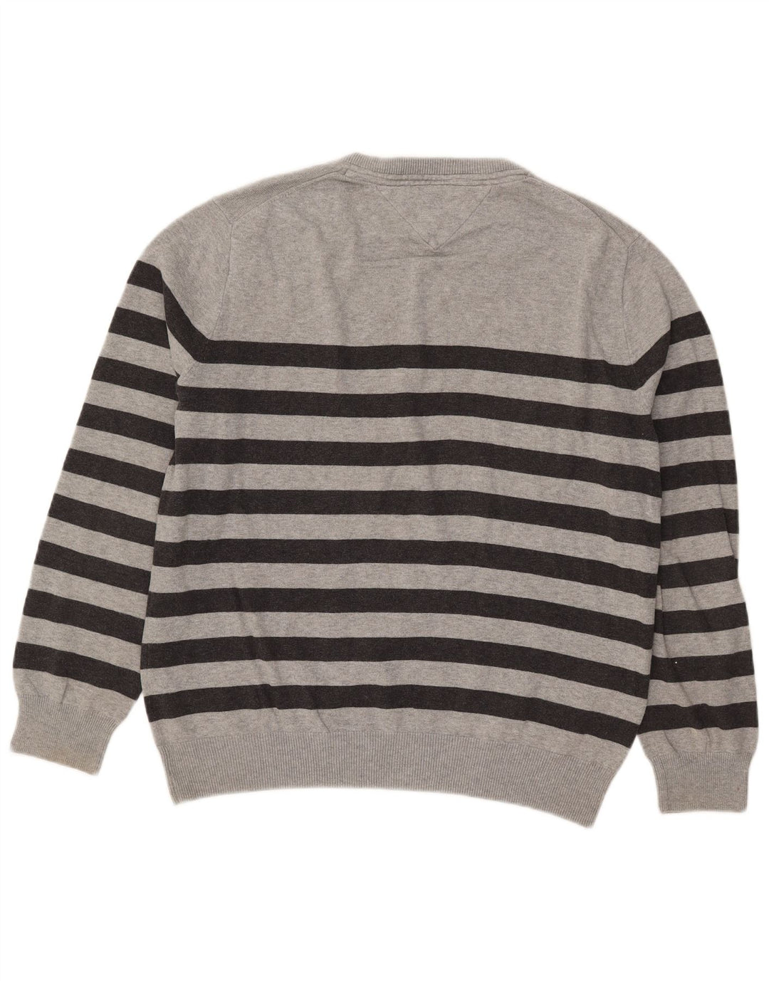 Tommy Hilfiger Pull Col V Homme Gris Moyen Rayé Coton