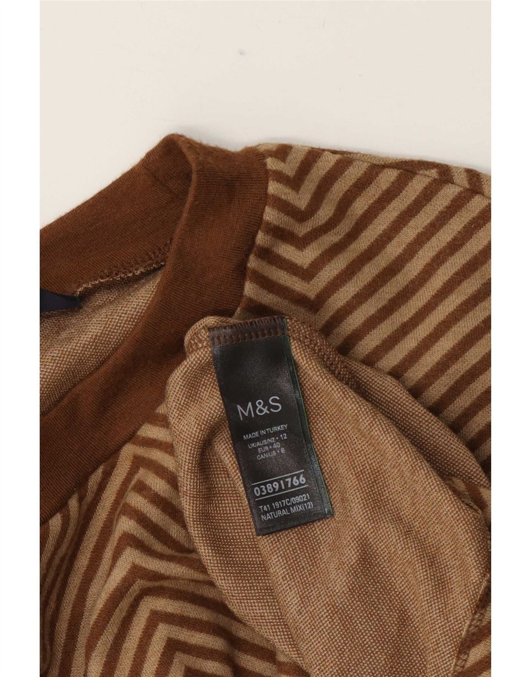 Marks & Spencer Pull à col rond pour femme UK 12 Chevron marron moyen