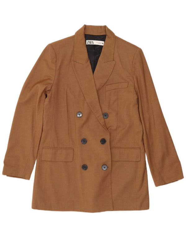 Zara Veste blazer longue à double boutonnage pour femme UK 12 Marron moyen