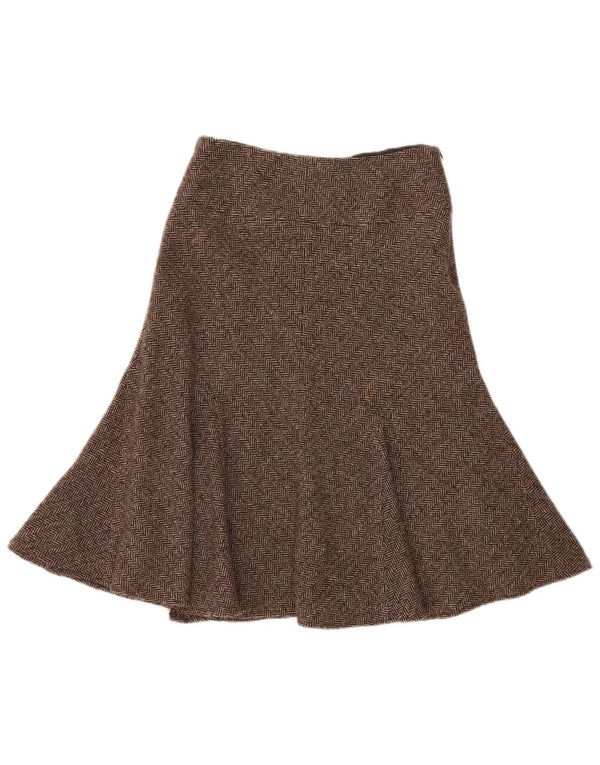 Hobbs Jupe Trompette Femme UK 12 Moyen W29 Laine à Chevrons Marron