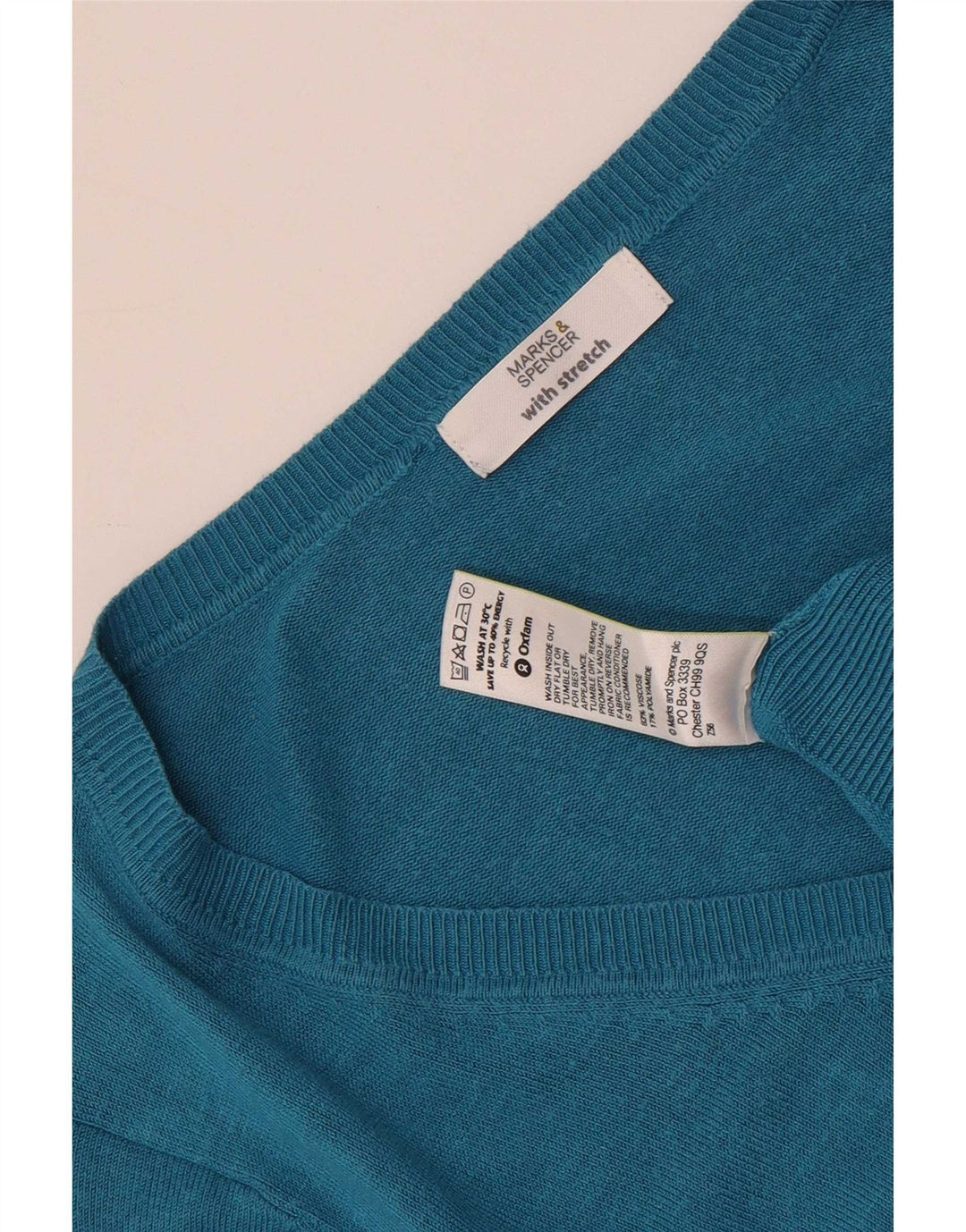 Marks & Spencer Pull col en V pour femme UK 14 Viscose turquoise moyen