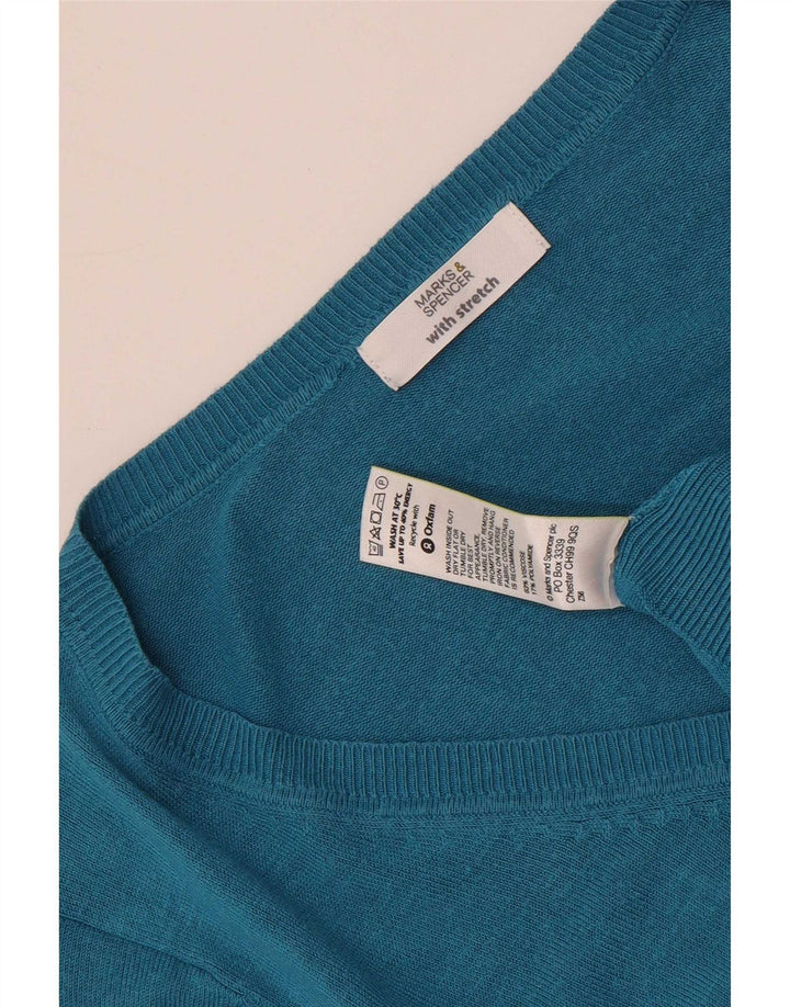 Marks & Spencer Pull col en V pour femme UK 14 Viscose turquoise moyen
