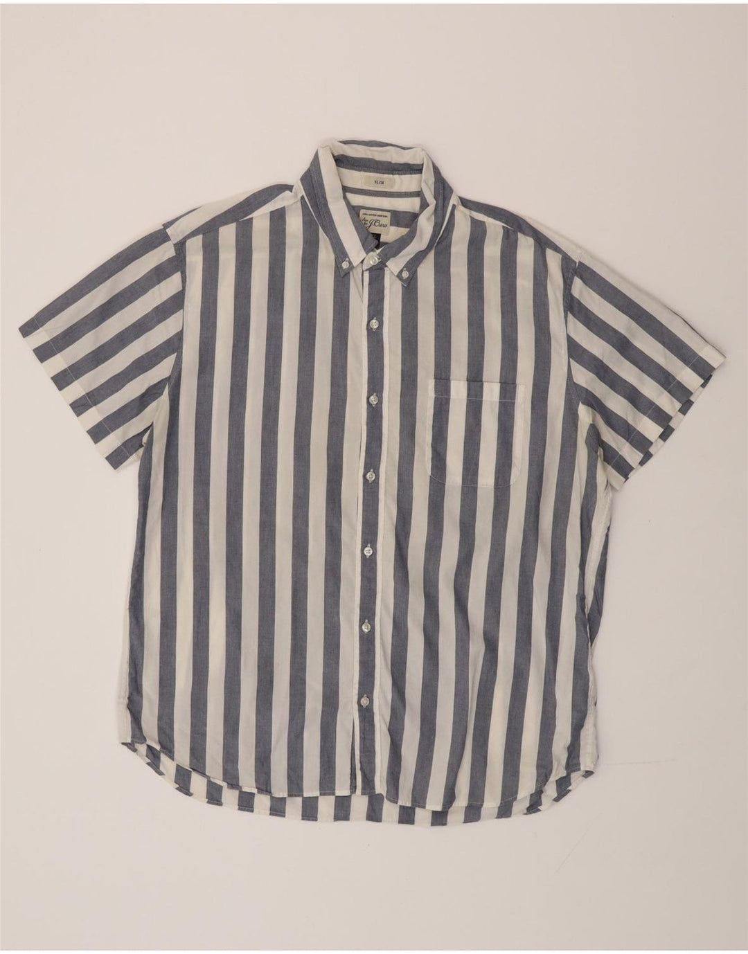 J. CREW Chemise Slim à Manches Courtes Homme XL Coton Rayé Bleu