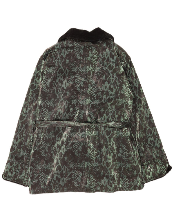 vintage Femmes Double Breasted Coat UK 18 XL Vert Animal Print Polyester