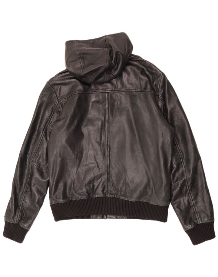 Conbipel Veste en Cuir à Capuche Homme IT 50 Large Cuir d'Agneau Noir
