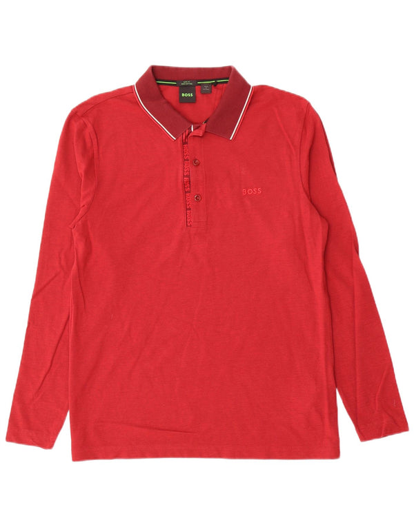 Hugo Boss Polo Slim Fit à manches longues pour hommes, grand coton rouge