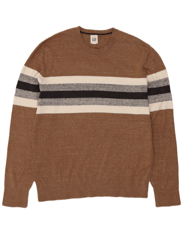 Gap Pull à col rond pour homme en coton rayé marron moyen classique