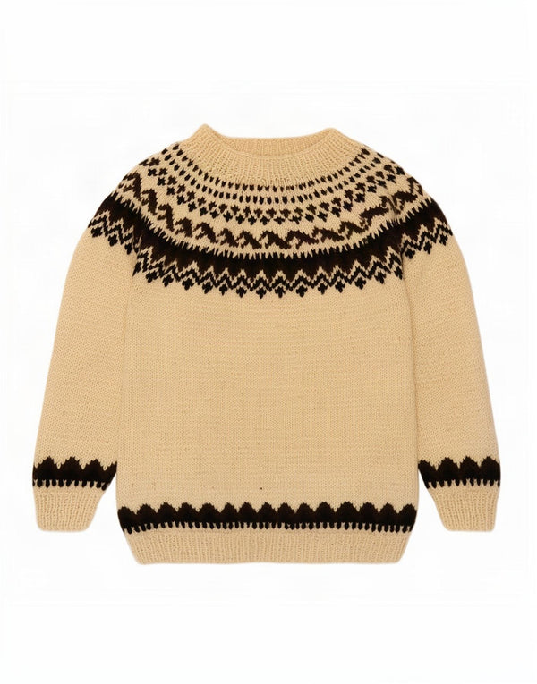 vintage Womens Boat Neck Jumper Pull UK 16 Grand Beige Fair Isle