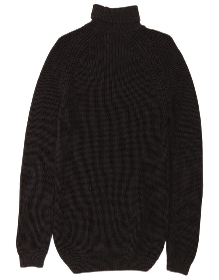 ZARA Pull long à col roulé pour femme UK 14 en coton noir moyen