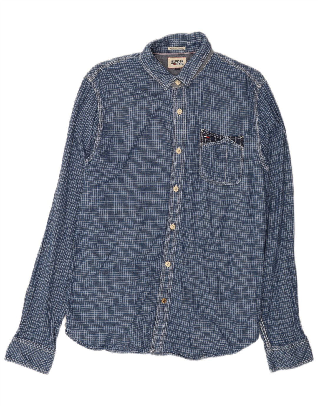 TOMMY HILFIGER Chemise Flanelle Homme Bleu Moyen Carreaux Coton