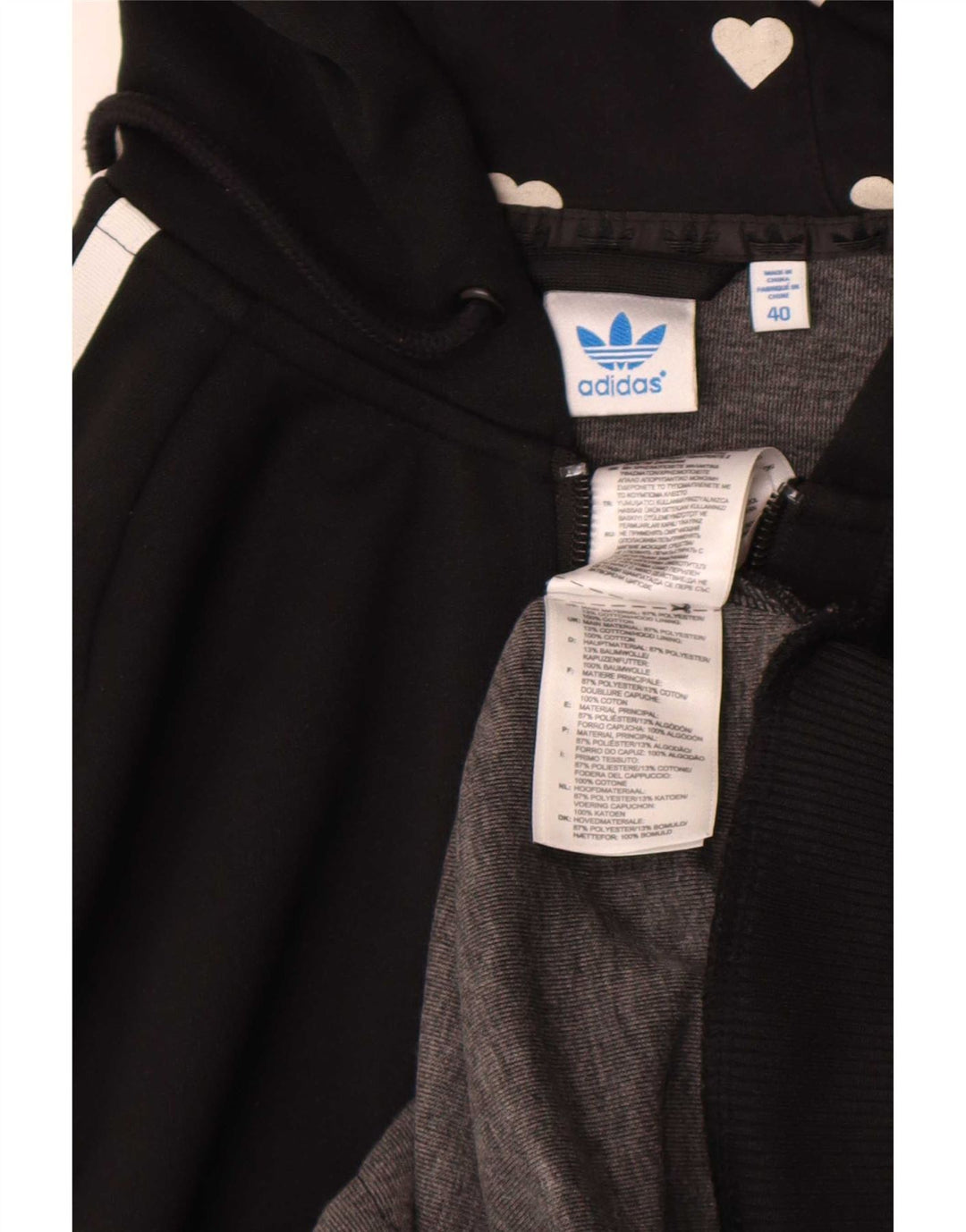 Adidas Pull à capuche zippé graphique pour femme IT 40 Petit Noir Polyester