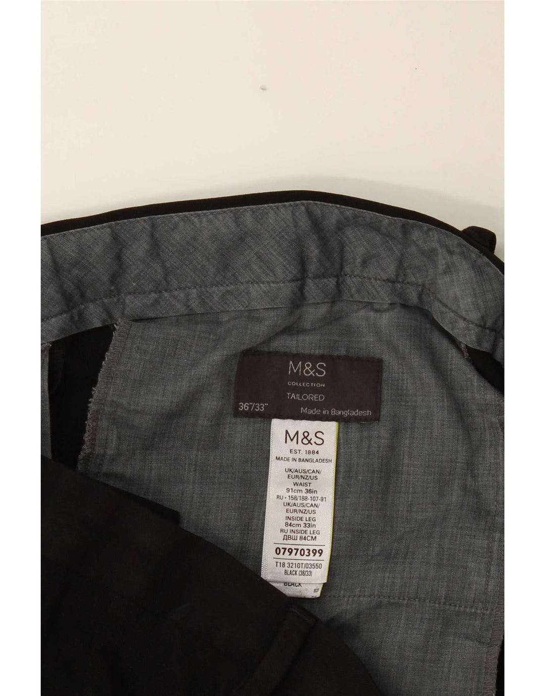 Marks & Spencer Pantalon de costume coupe ajustée pour homme W36 L33 Noir Polyester
