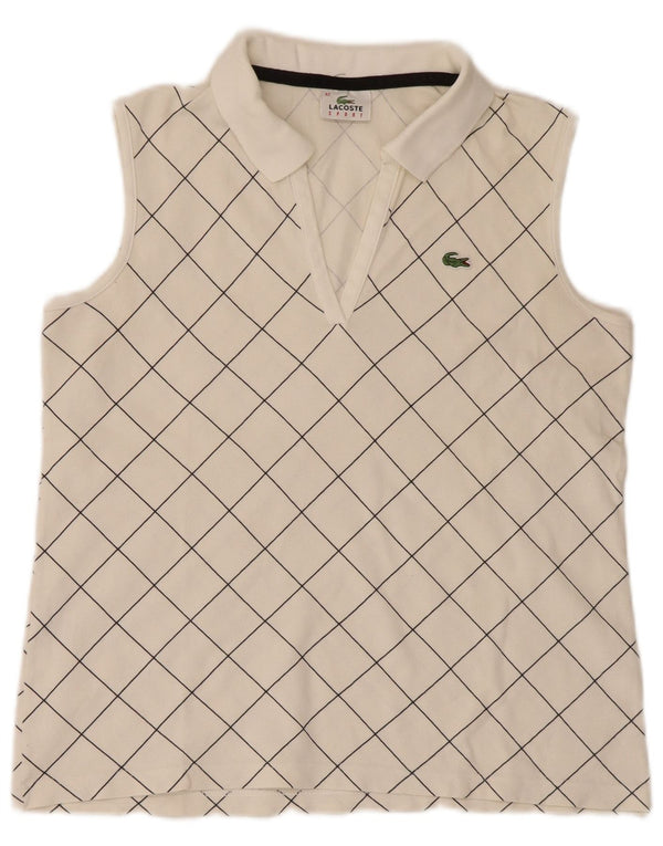 Lacoste Polo sans manches femme taille 42 grand coton à carreaux blanc