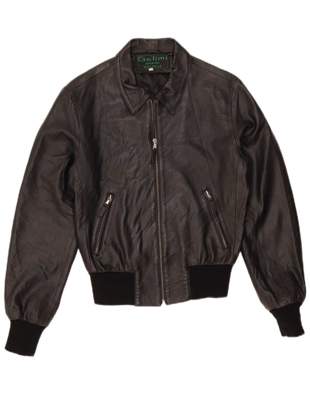 veste en cuir bomber femme vintage IT 44 cuir noir moyen