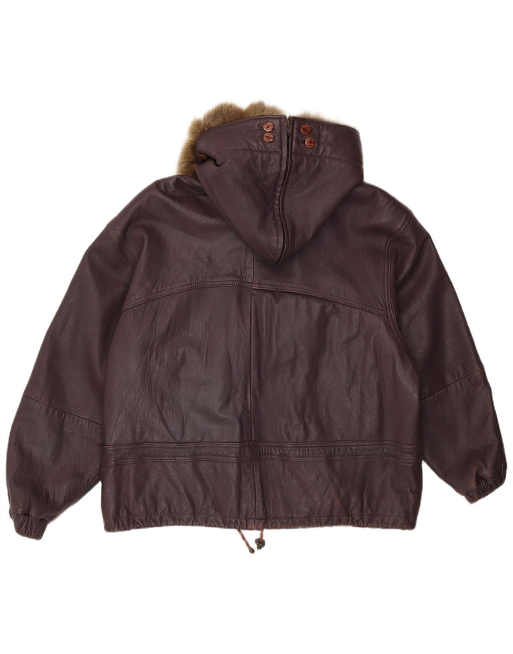 Cabrini Veste en cuir surdimensionnée à capuche pour femme EU 40 Cuir violet moyen