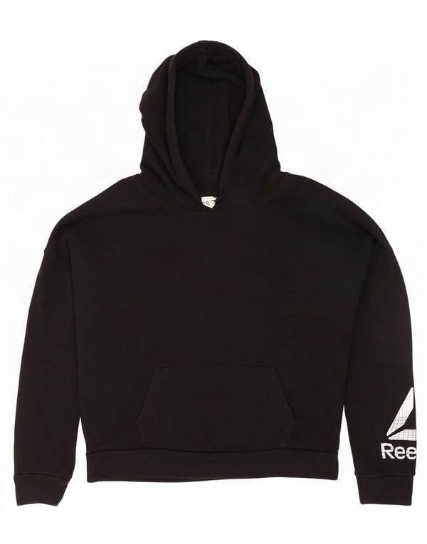 Reebok Pull à capuche surdimensionné graphique pour femme UK 12/14 Noir moyen Coton